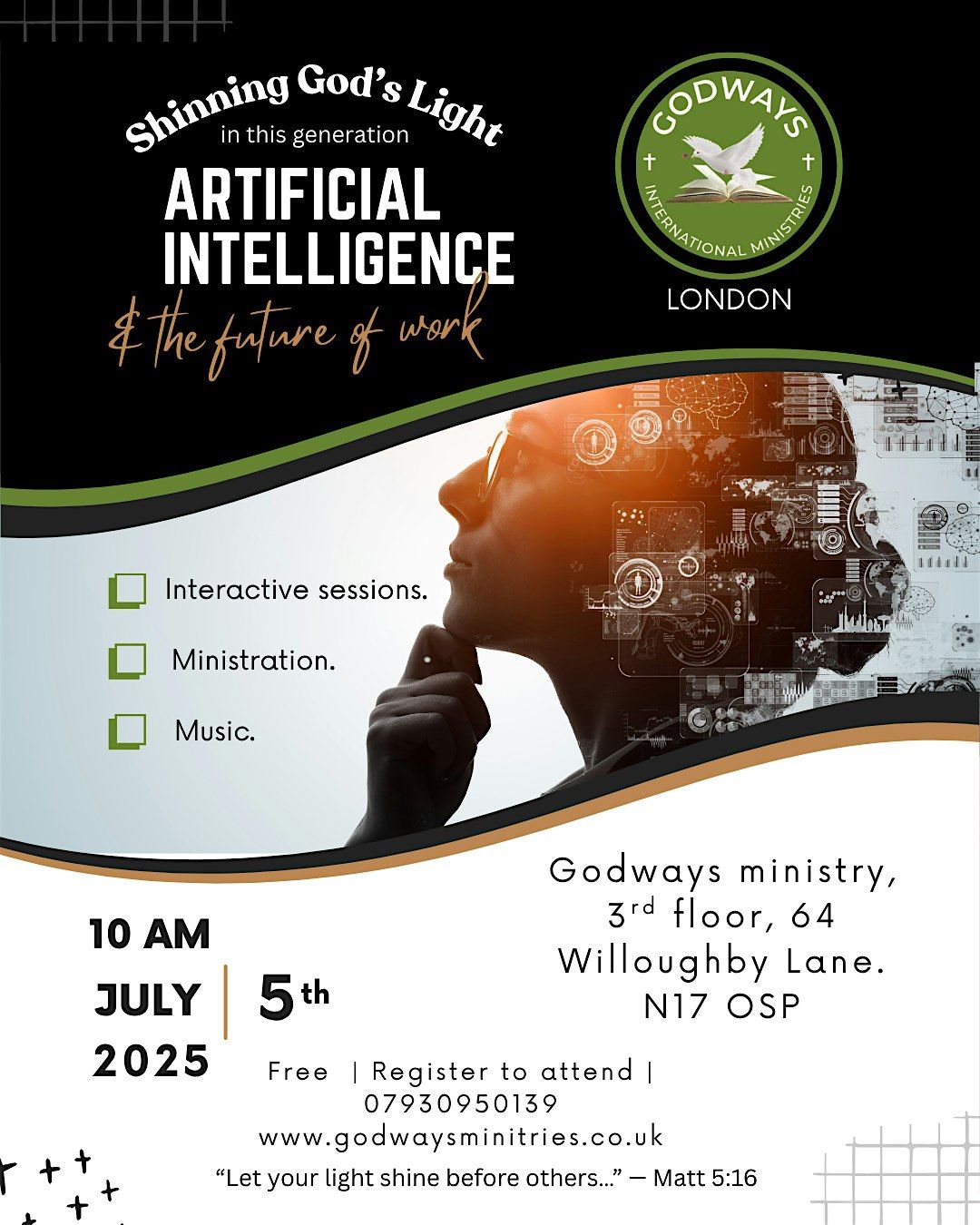 Shining God's light in this generation, AI and the future of work., 5 July | Event in London | AllEvents