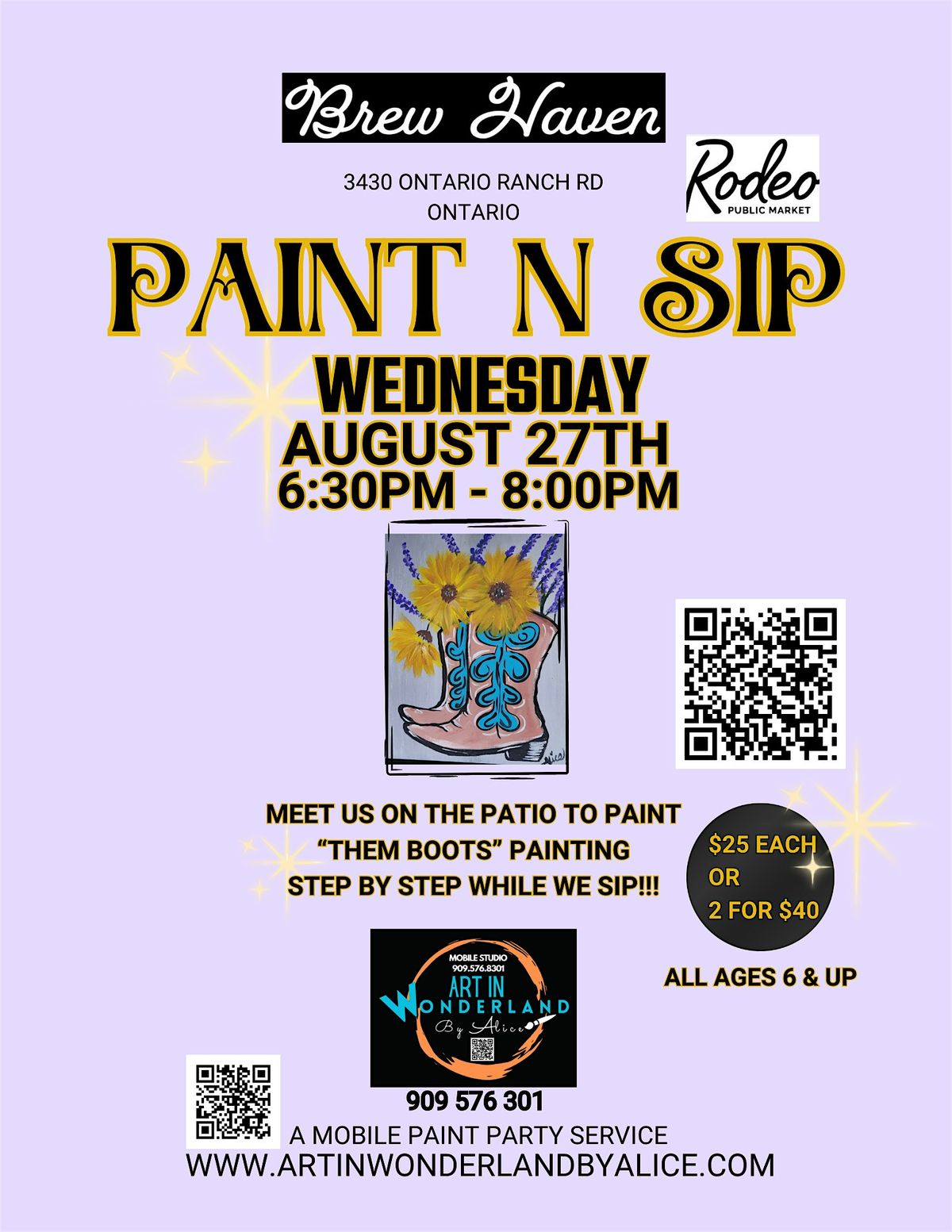 Paint n Sip BREW HAVEN AT RODEOX ONTARIO RANCH WEDNESDAY, 27 August | Event in Ontario | AllEvents