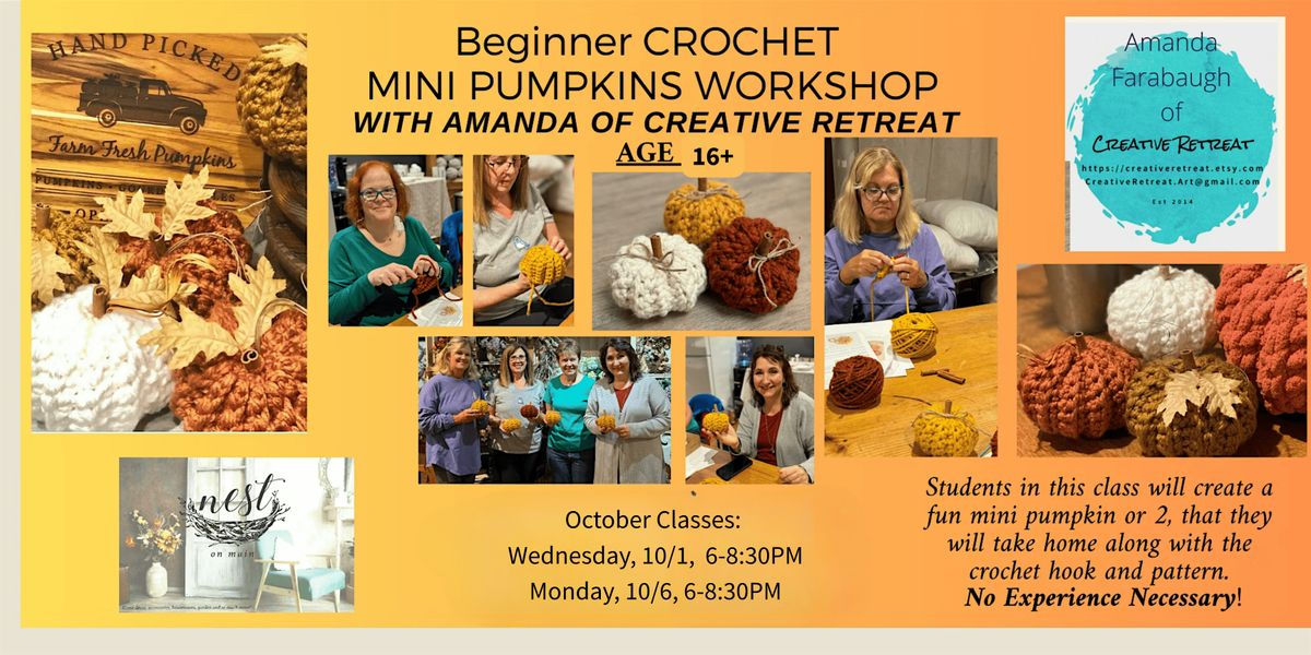 Beginner Learn to Crochet Mini Pumpkins Class w/Amanda of Creative Retreat, 1 October | Event in Northport
