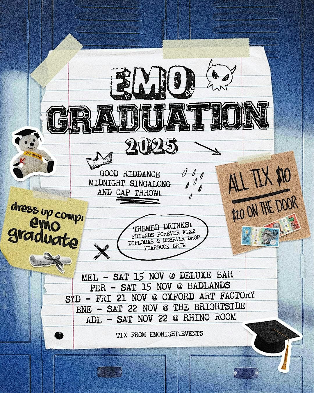 EMO GRADUATION 2025 BRISBANE $10 TIX, 22 November | Event in Fortitude Valley | AllEvents