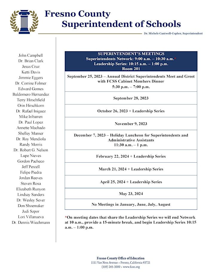 Copy of Superintendents Network and Leadership Series, Fresno County  Superintendent of Schools, 21 March