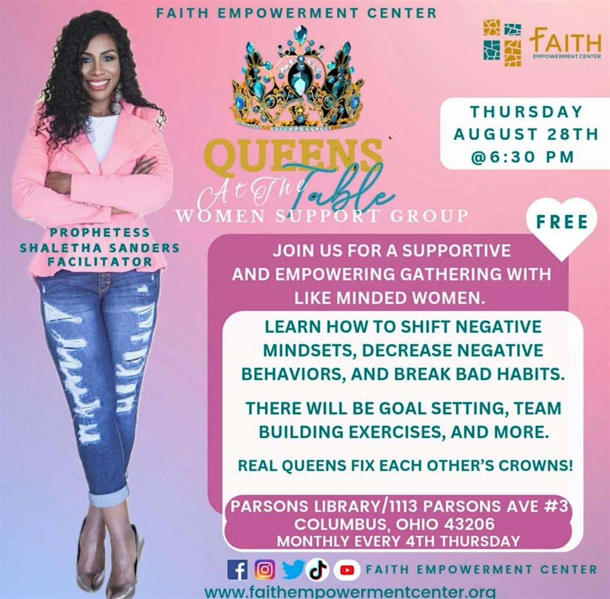 Faith Empowerment Center's Queens At The Table Women Support Group, 28 August | Event in Columbus | AllEvents