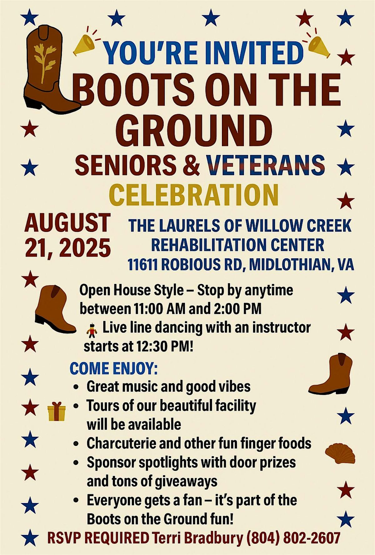 BOOTS ON THE GROUND - A SENIORS & VETERANS CELEBRATION!, 21 August | Event in Midlothian | AllEvents