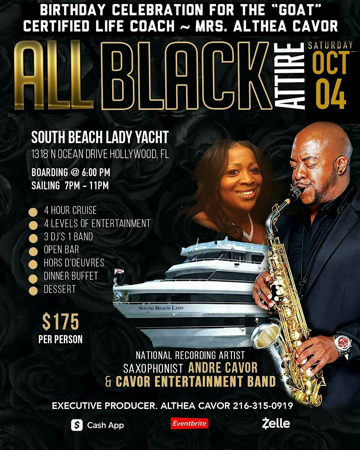 All Black Attire Yacht Party on South Beach Lady with Dinner & Open Bar, 4 October | Event in Hollywood