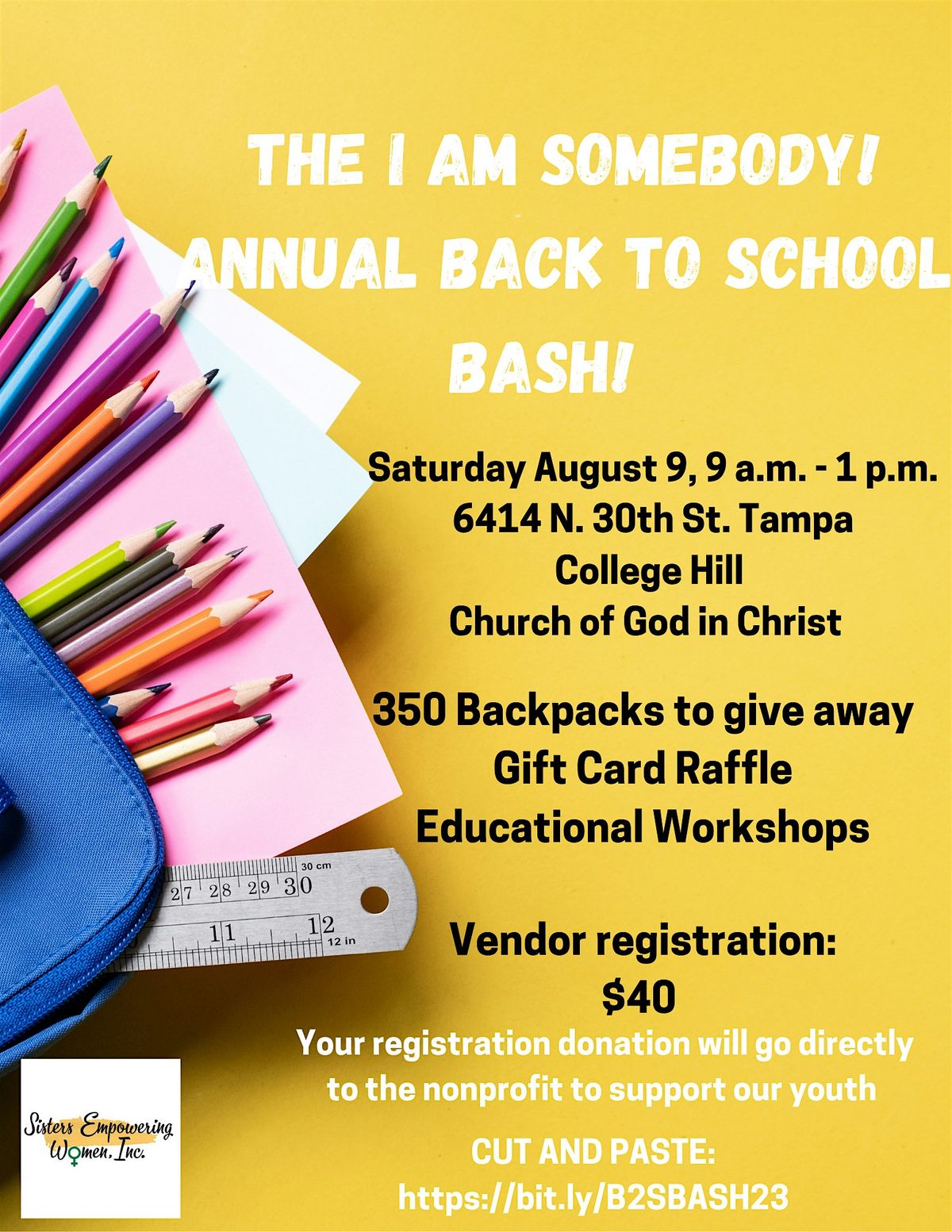The I AM Somebody! Annual Back to School Bash Vendor Sign up, 9 August | Event in Tampa | AllEvents