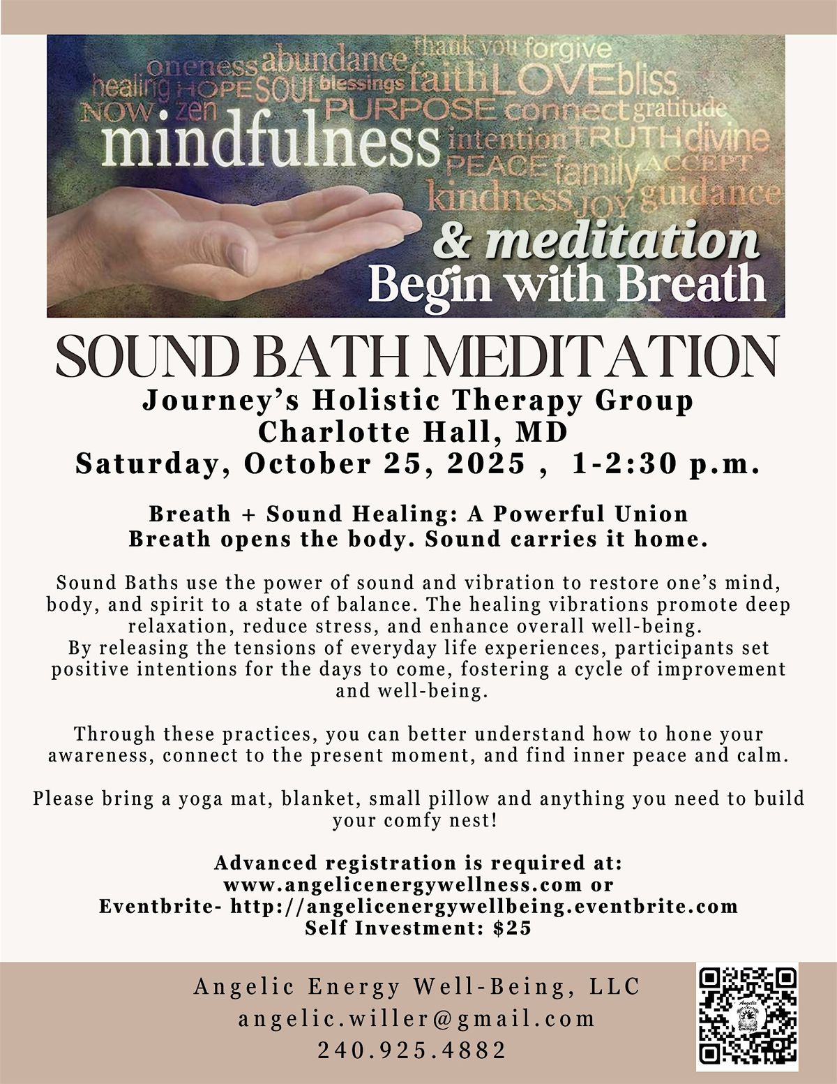 Sound Bath Meditation - Begin with Breath, 25 October | Event in Charlotte Hall | AllEvents