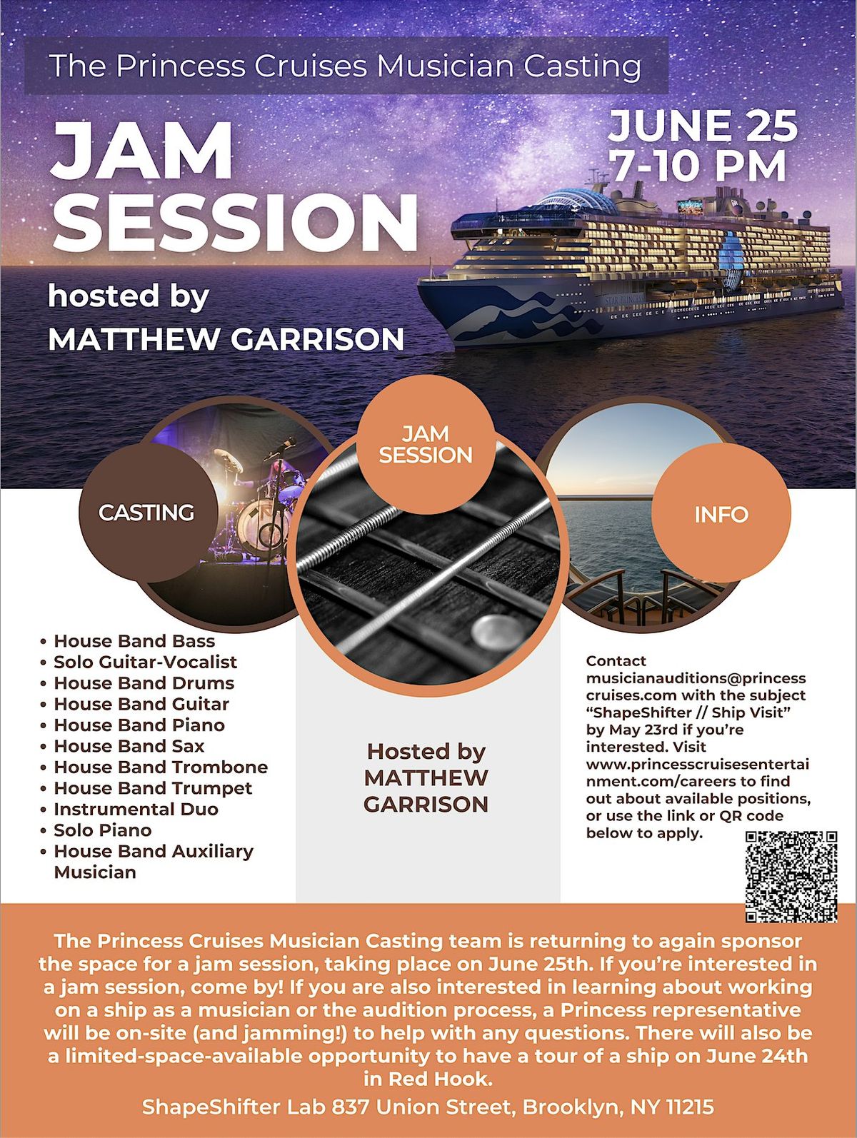JAM Session: The Princess Cruises Musician Casting, 25 June | Event in Brooklyn | AllEvents