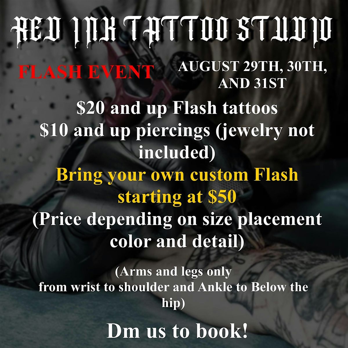 FLASH $20 AND UP TATTOOS AND $10 AND UP PIERCINGS AUSUST 29TH,30TH, 31ST, 29 August | Event in New York | AllEvents