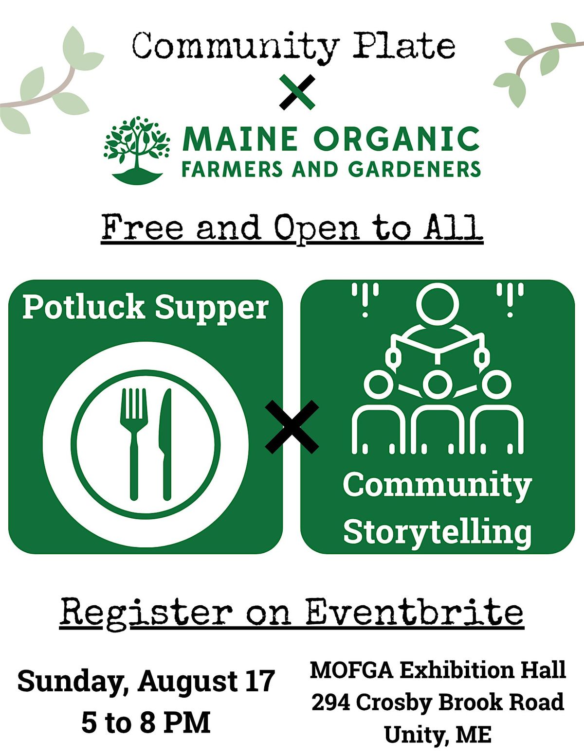 Storytelling Potluck with MOFGA and Community Plate, 17 August | Event in Unity | AllEvents