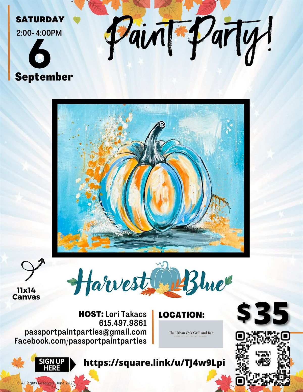 9.6.25 Harvest Blue Paint and Sip at The Urban Oak Bar and Grill, 6 September | Event in New Port Richey | AllEvents