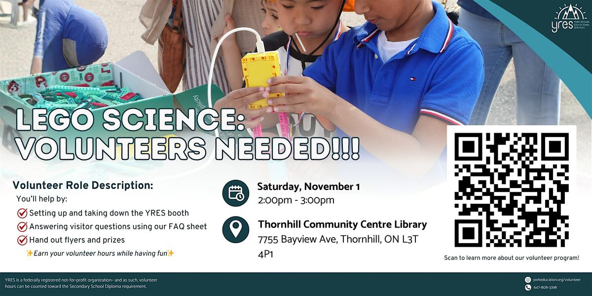 Lego Science: Volunteers Needed, 1 November | Event in Markham | AllEvents