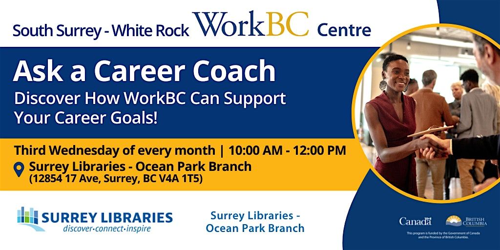 Ask a Career Coach Info Session - South Surrey White Rock WorkBC Centre, 15 October | Event in Surrey | AllEvents