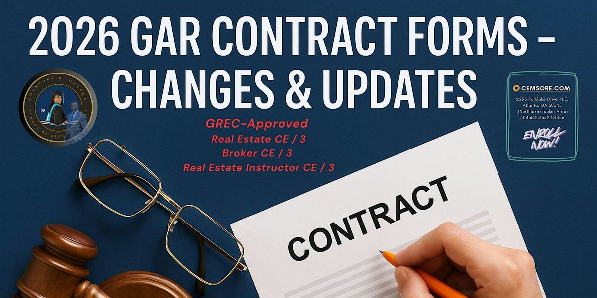 2026 GAR Contract Forms – Changes & Updates - In-Person & Virtual ZOOM, 29 December | Event in Atlanta