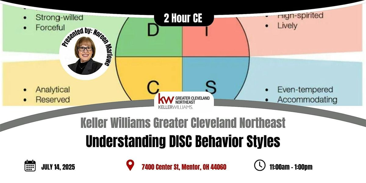 Understanding DISC Behavior Styles - 2 Hour CE with Noreen Marlowe, 14 July | Event in Mentor | AllEvents