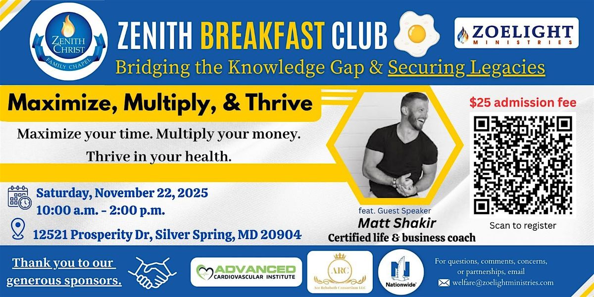 Zenith Breakfast Club: Maximize, Multiply, & Thrive, 22 November | Event in Silver Spring | AllEvents