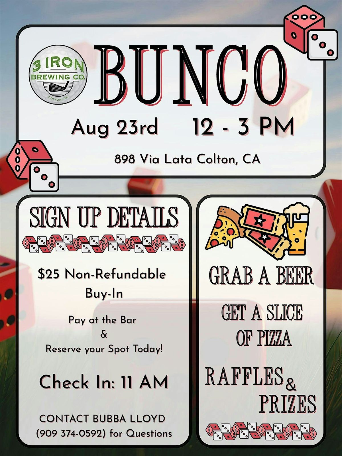 3 Iron Brewing Co - Bunco, 23 August | Event in Colton | AllEvents