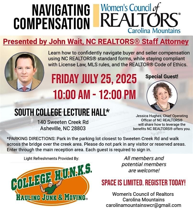 Navigating Compensation with NC REALTORS® Staff Attorney John Wait, 25 July | Event in Asheville | AllEvents