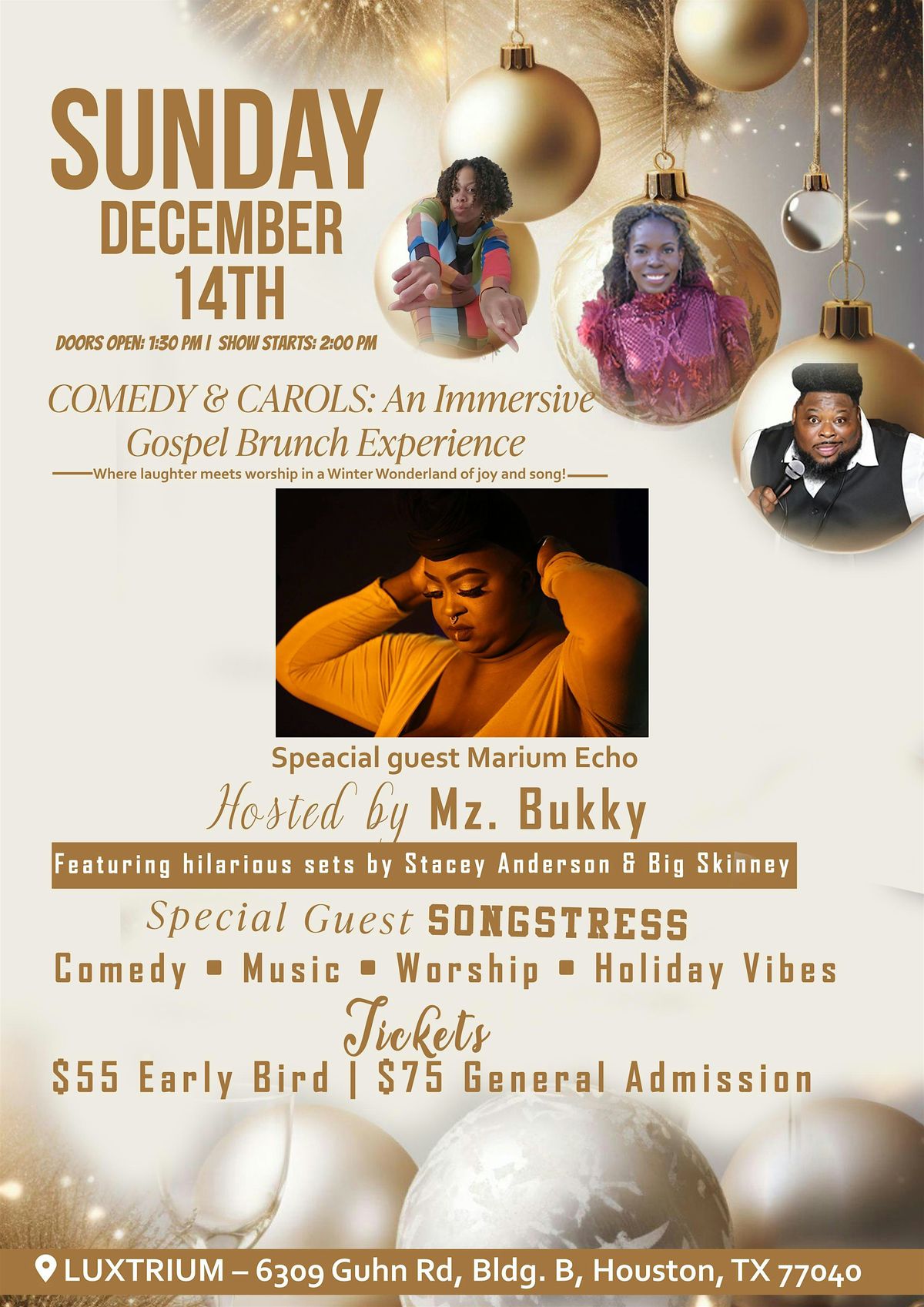 Comedy & Carol Immersive Brunch with Marium Echo, 14 December | Event in Houston | AllEvents