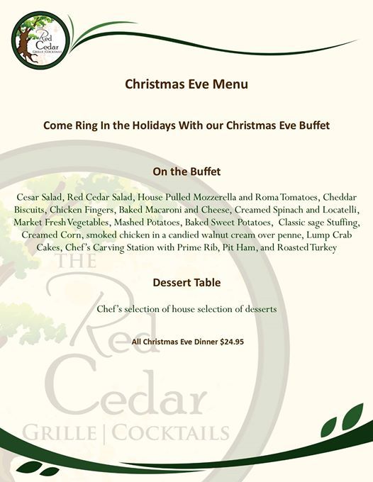 Christmas Eve Buffet menu at Red Cedar Grille, Colmar