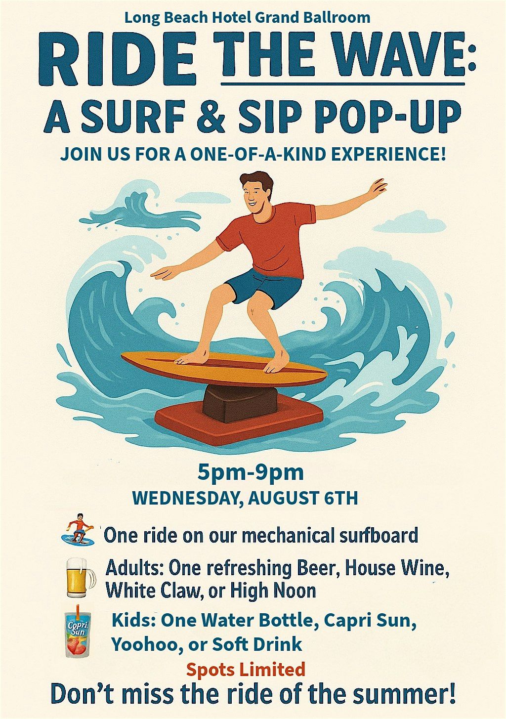 Ride the Wave: A Surf & Sip Pop-Up, 6 August | Event in Long Beach | AllEvents