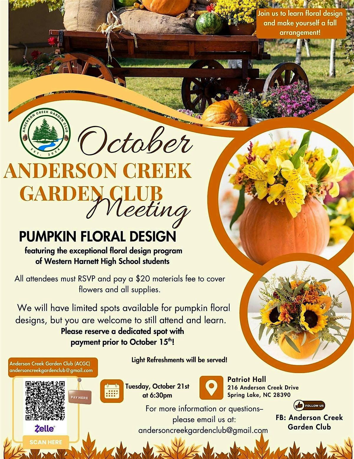 Pumpkin Floral arrangements, 21 October | Event in Spring Lake | AllEvents