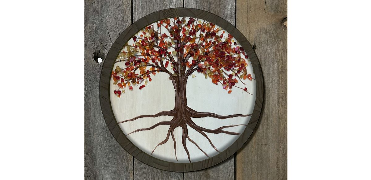 Autumn Tree of Life Crushed Glass & Resin Wooden Sign Paint Art Sip Class, 4 September | Event in Canal Fulton