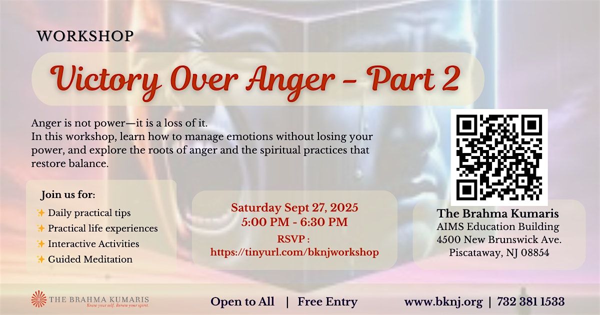 Workshop - Victory Over Anger - Part 2, 22 November | Event in Piscataway | AllEvents