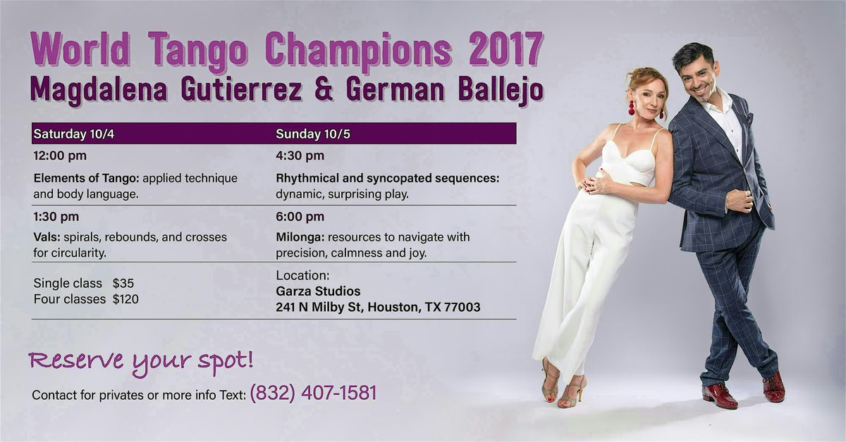 Argentine Tango Workshops with 2017 World Champions Magdalena & German | Event in Houston | AllEvents