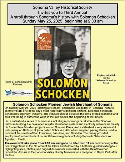 Solomon Schocken Tour of Sonoma May 25, 2025, 31 May | Event in Sonoma | AllEvents