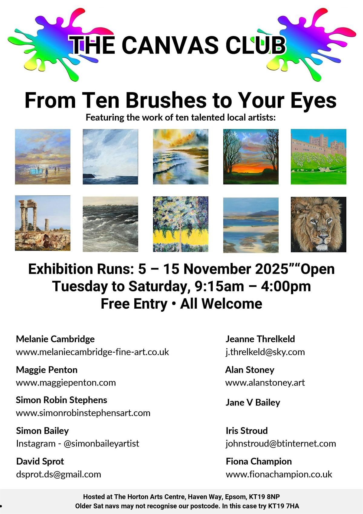 The Canvas Club: From Ten Brushes to Your Eyes – Local Art Exhibition, Epso, 1 November | Event in Epsom