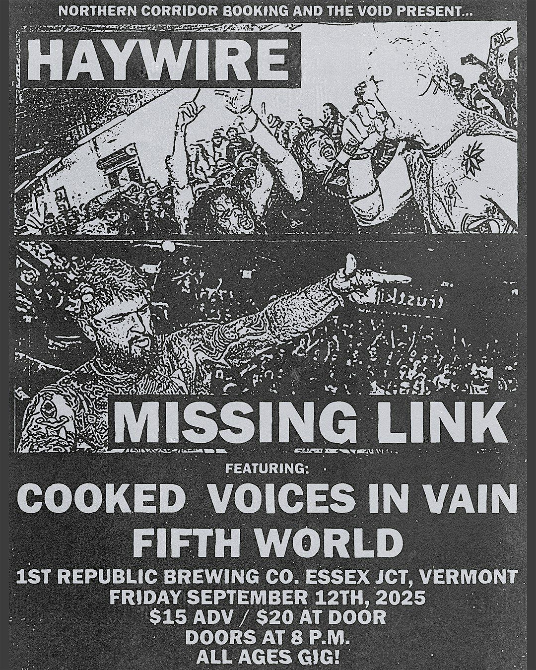 Haywire/Missing Link with Cooked, Voices In Vain, and Fifth World, 12 September | Event in Essex Jct | AllEvents