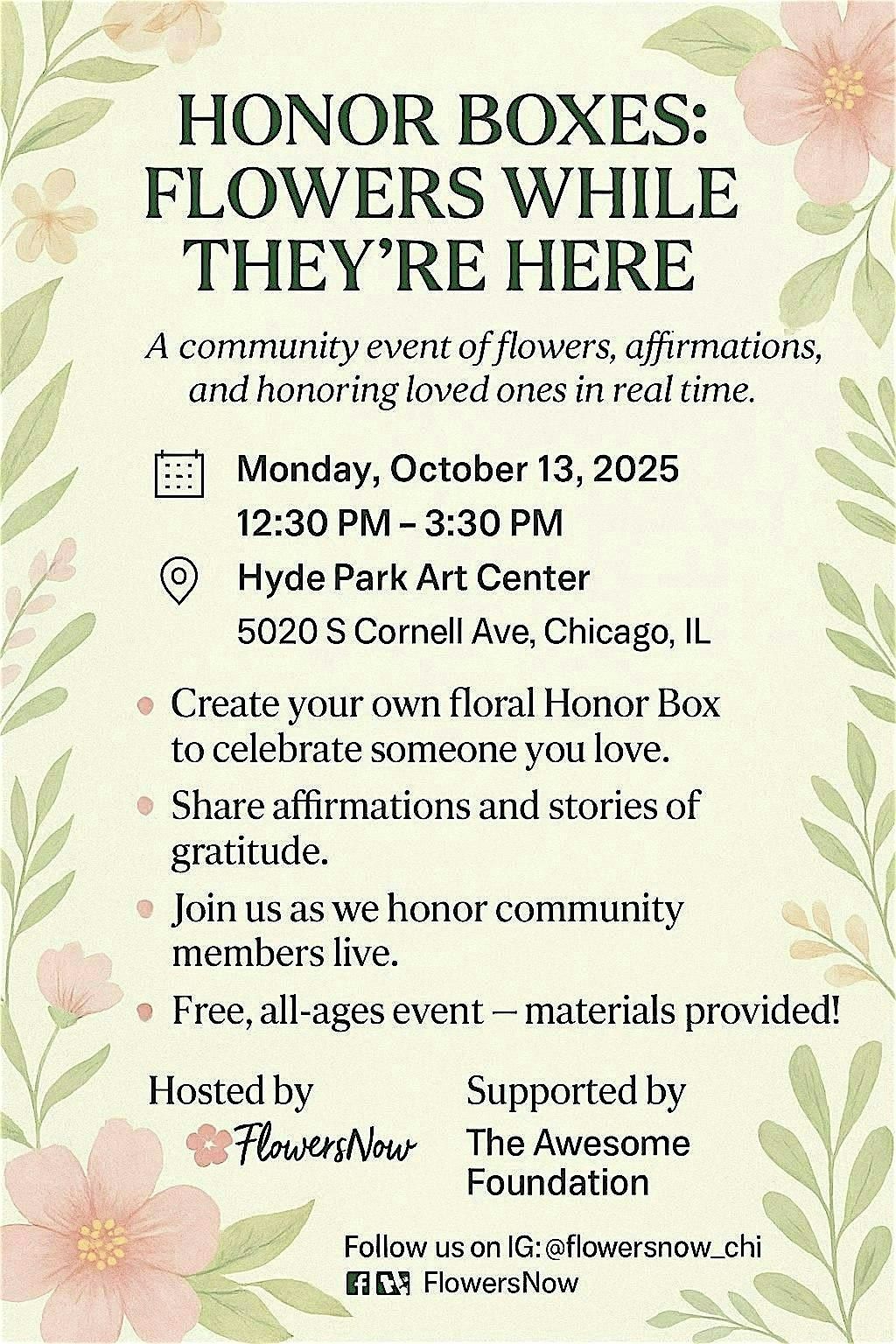 Honor Boxes: Flowers While They're Here, 13 October | Event in Chicago | AllEvents