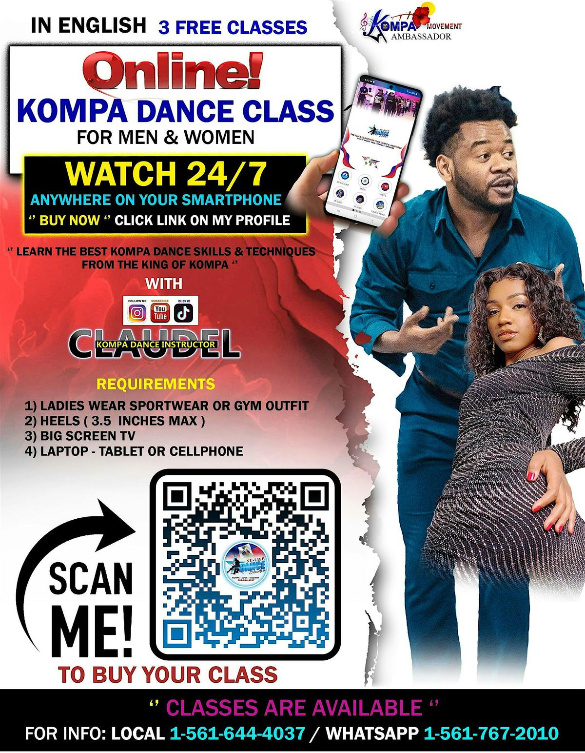 GET 3  FREE ONLINE  KOMPA DANCE CLASS, ACCESS ON YOUR PHONE 24/7, 7 May | Event in Lake Worth | AllEvents