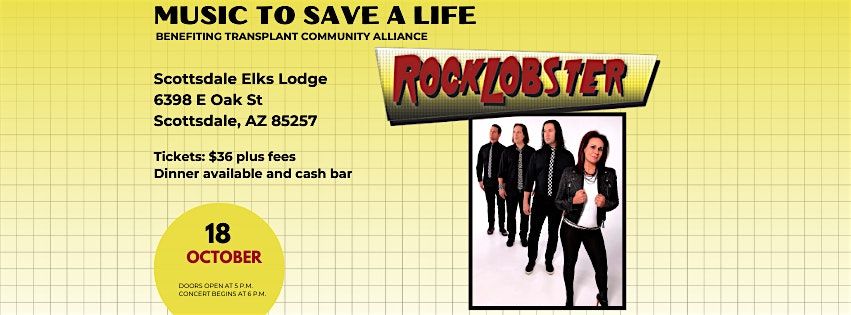 Music to Save a Life featuring Rock Lobster, 18 October | Event in Scottsdale | AllEvents