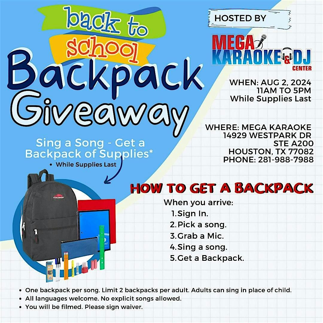 Sing for School Backpack, 2 August | Event in Houston | AllEvents