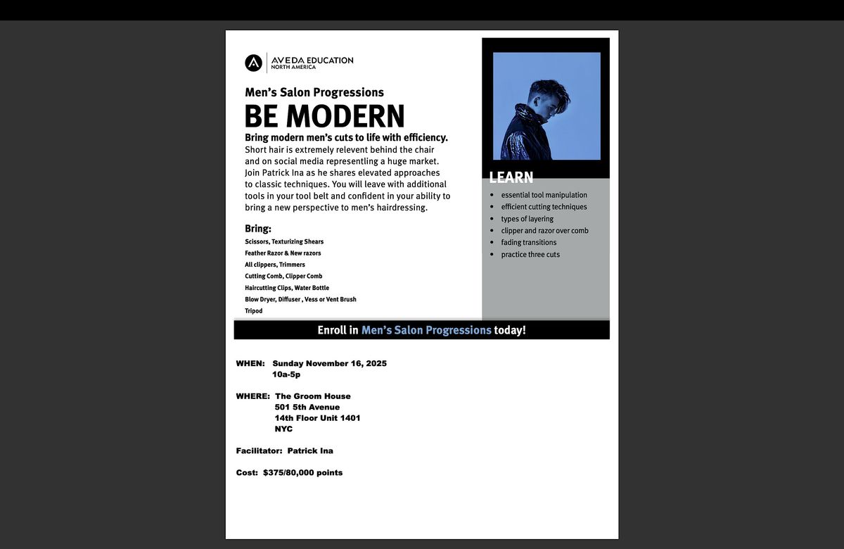 Men's Salon Progressions, 16 November | Event in New York | AllEvents
