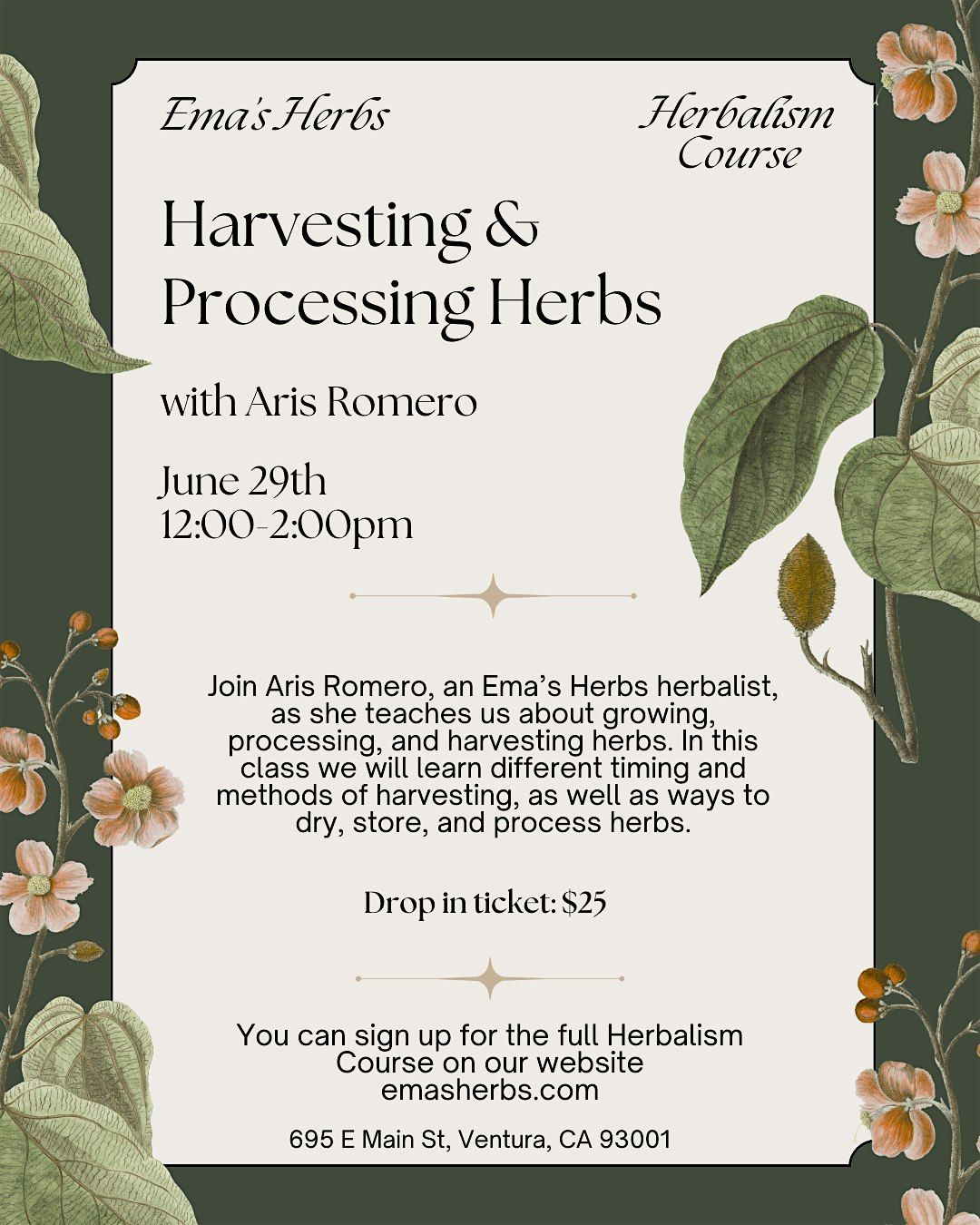 Harvesting & Processing Herbs with Aris Romero, 29 June | Event in Ventura | AllEvents