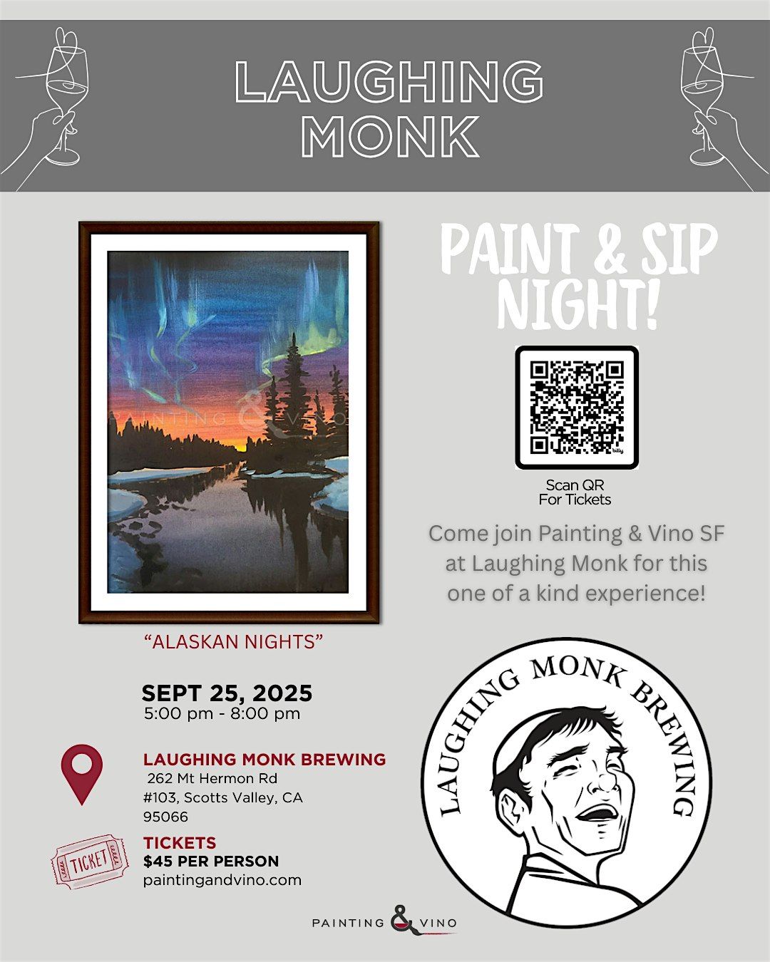 Paint & Sip "Alaskan Nights" @ Laughing Monk Scott's Valley, 25 September | Event in Scotts Valley