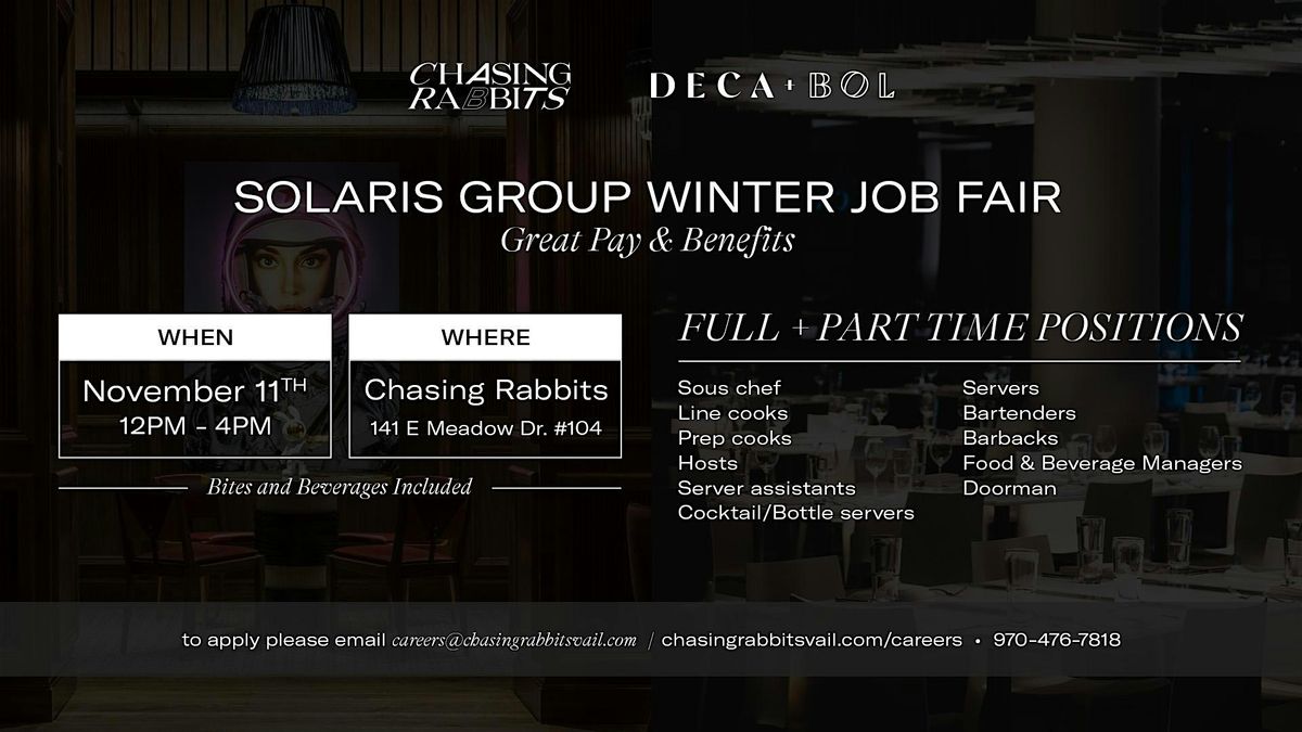Solaris Group Winter Job Fair, Chasing Rabbits, Vail, 11 November 2025 ...
