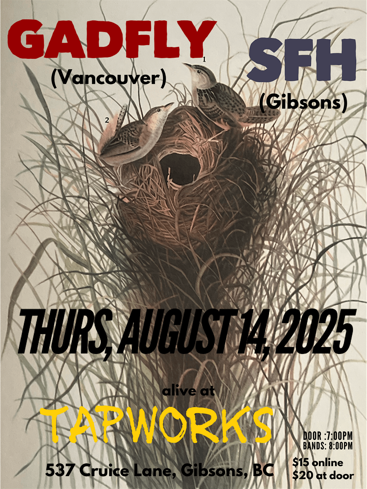 GADFLY plus SFH (equals GADSFHLY), 14 August | Event in Gibsons | AllEvents