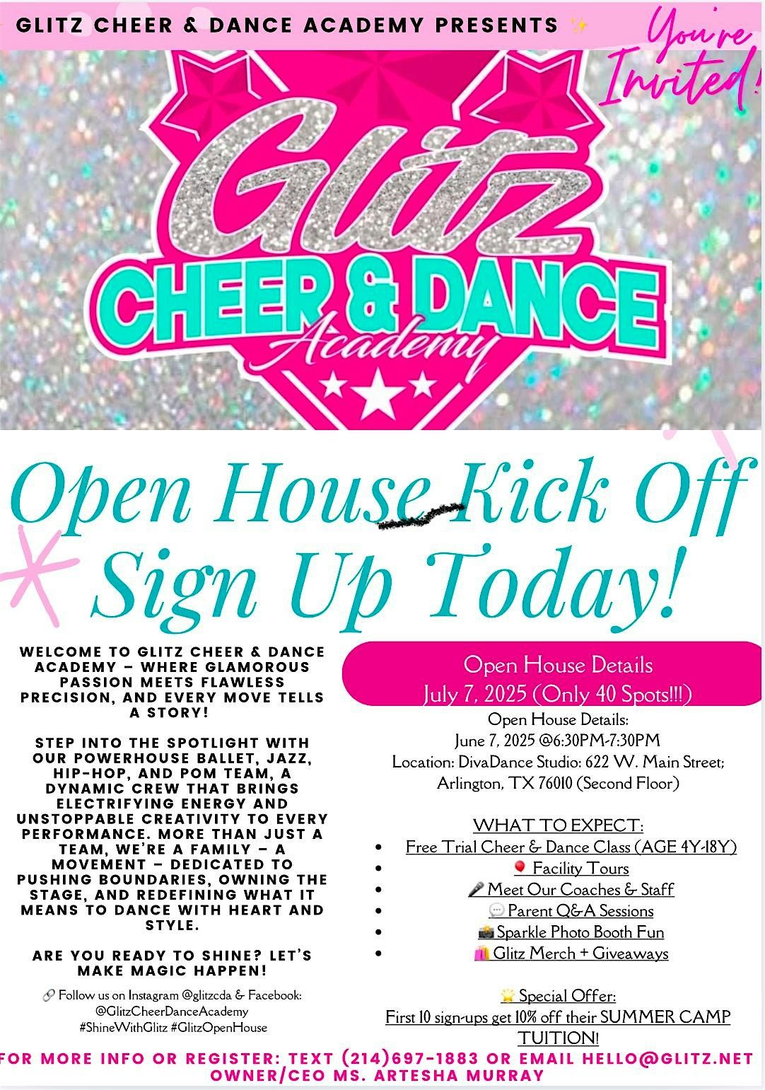 “Glitz Cheer & Dance Academy Open House” Kickoff, 7 July | Event in Arlington | AllEvents