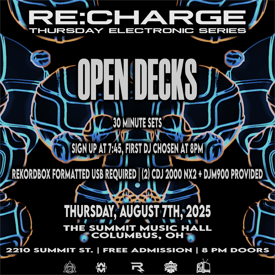 RE:CHARGE - OPEN DECKS, 7 August | Event in Columbus | AllEvents
