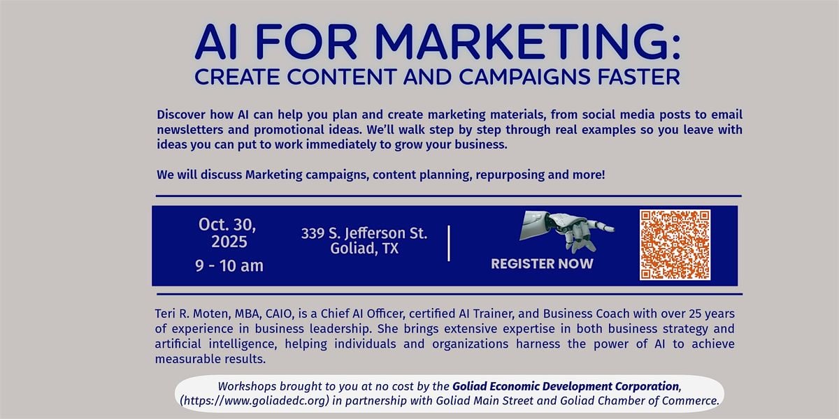 AI for Marketing: Create Content and Campaigns Faster, 30 October | Event in Goliad | AllEvents