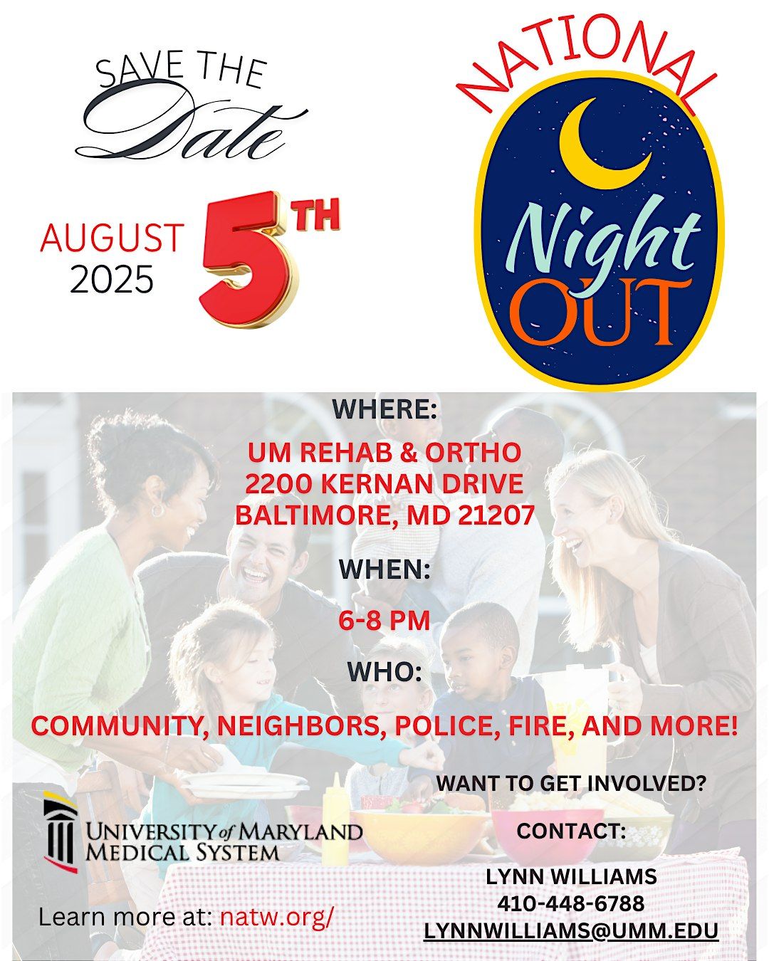 National Night Out at UM Rehab & Ortho, 5 August | Event in Baltimore | AllEvents