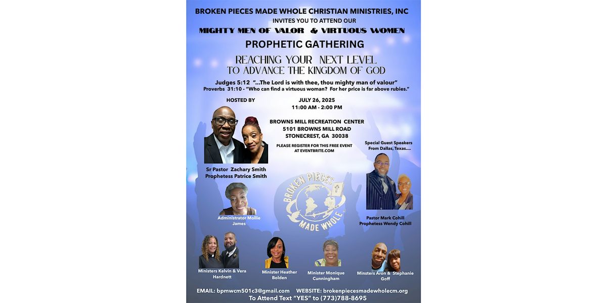 Mighty Men Of Valor & Virtuous Women Prophetic Gathering, 26 July | Event in Stonecrest | AllEvents