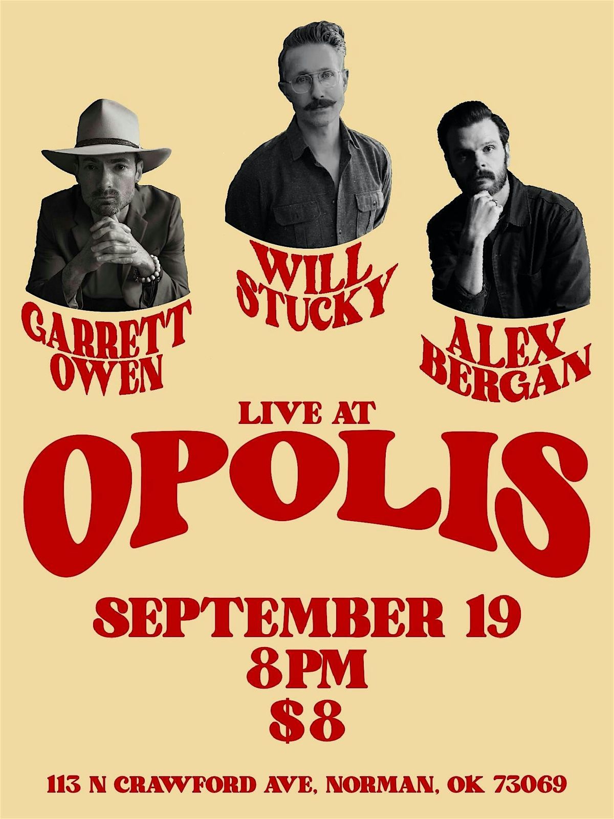 Alex Bergan, Will Stucky, Garrett Owen, 19 September | Event in Norman | AllEvents