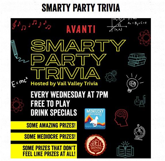 Smarty Party at Avanti Trivia Night, 6 August | Event in Vail | AllEvents