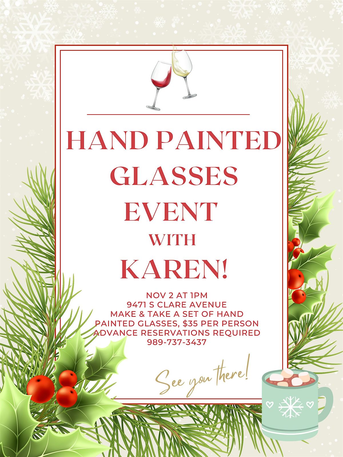 Make a Set of Holiday Hand Painted Wine Glasses with Karen!, 2 November | Event in Clare | AllEvents