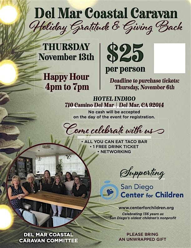 Del Mar Caravan Coastal Caravan Holiday Gratitude & Giving Back Happy Hour, 13 November | Event in Del Mar