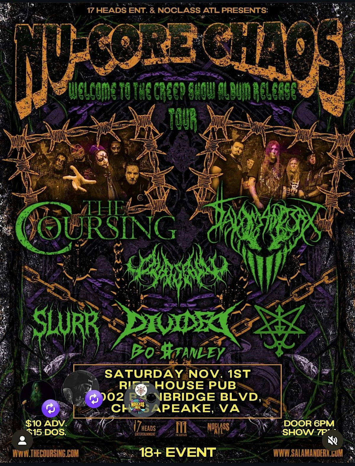 NU-CORE CHAOS TOUR: The Coursing & $alamander X + Special Guest, 1 November | Event in Chesapeake | AllEvents